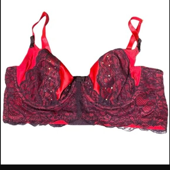 NWT 34C Adore Me Hot Pink / Fuschia Purple Rhinestone Lace Unpadded Bra NWT 36C - Picture 5 of 6